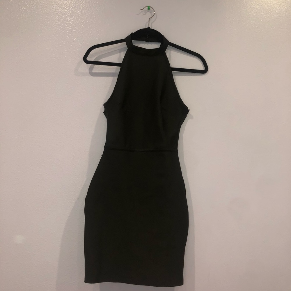 High Neck Bandage Cross Back Bodycon Dress